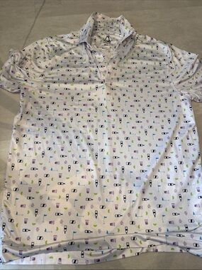Deolax Performance Golf Polo | Men’s Small | Golf & Wine Novelty Print | White